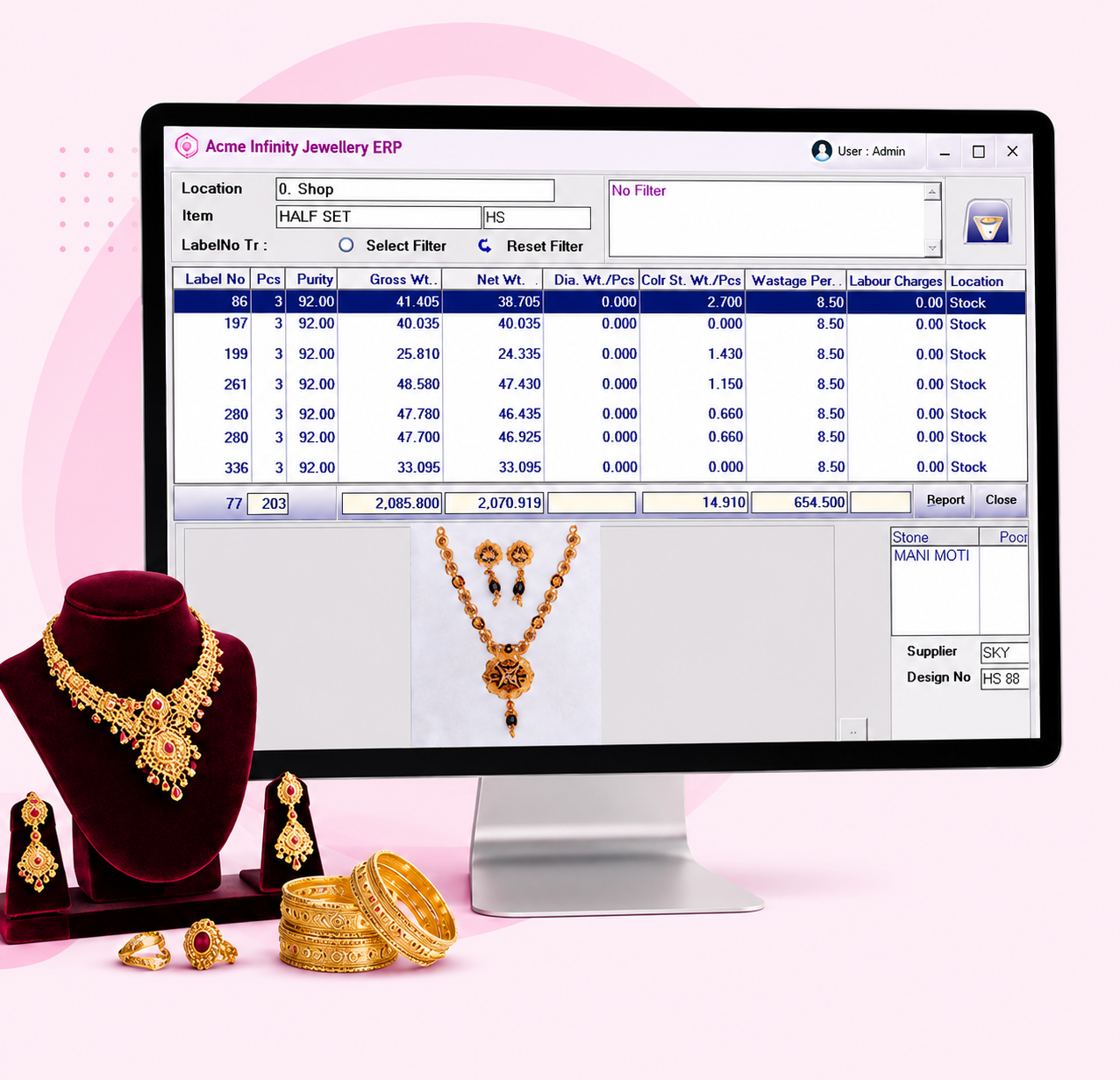 Acme Infinity Jewellery ERP software dashboard